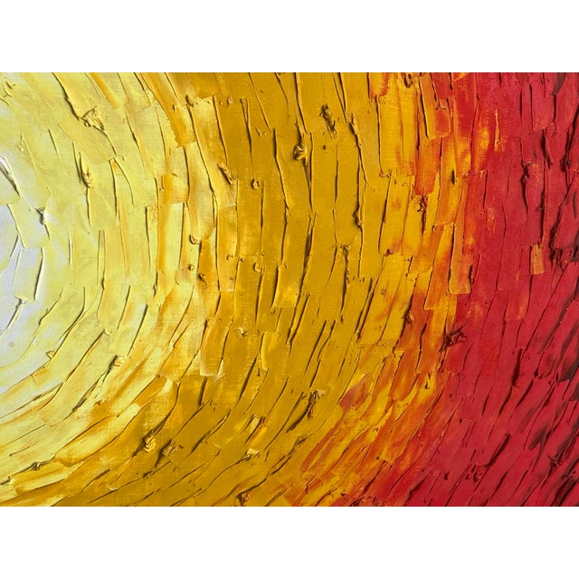 Red 1970s Vintage Mid Century Modern Canvas Sun Sunshine Pallet Knife Oil Canvas Painting Wall Art, Framed For Sale - Image 8 of 10