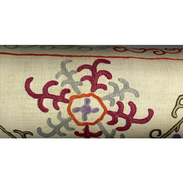 Single Antique Silk Embroidery Suzani Pillow For Sale - Image 4 of 12