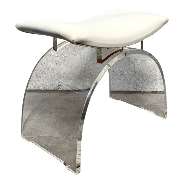 Late 20th Century Contemporary “Marlowe” Arched Lucite & Leather Stool For Sale