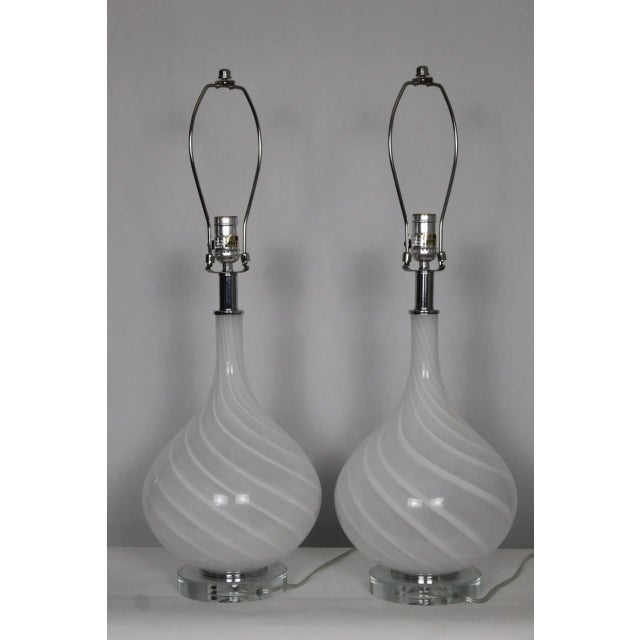 Mid 20th Century Mid 20th Century Pulegoso Style Murano Glass Lamps - a Pair For Sale - Image 5 of 12