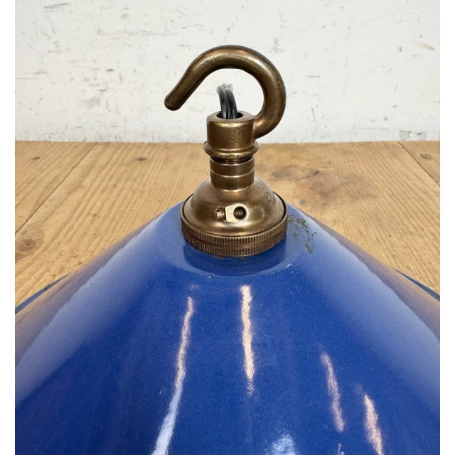 Industrial Blue Enamel Factory Pendant Lamp, 1950s For Sale - Image 11 of 17