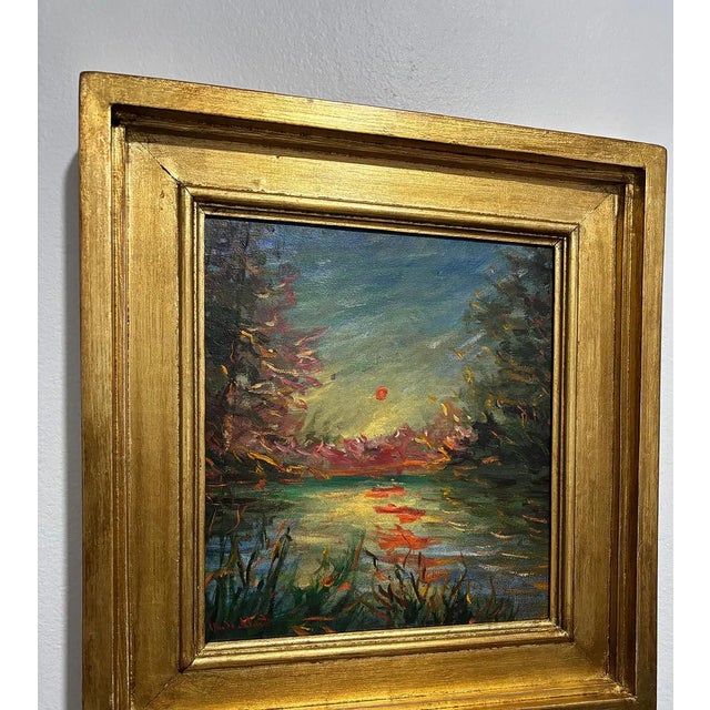 Monet Sunset Over the Reflecting Pond — Impressionist Oil on Canvas, 1901 For Sale - Image 4 of 6