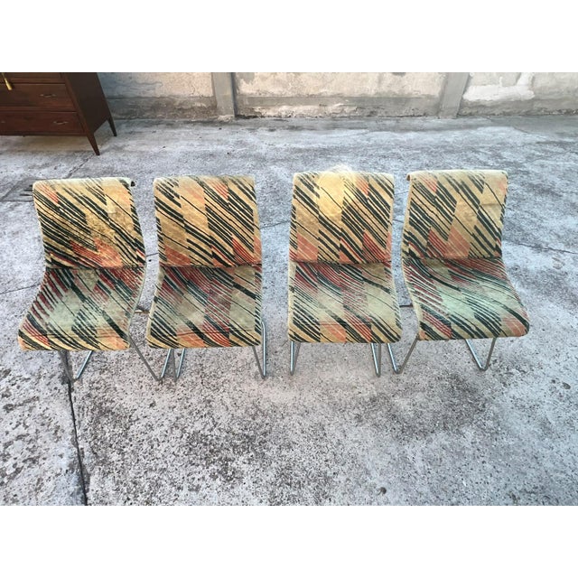 Vintage Chromed Metal Chairs with Geometric Fabric Upholstery, Set of 4 For Sale - Image 6 of 11