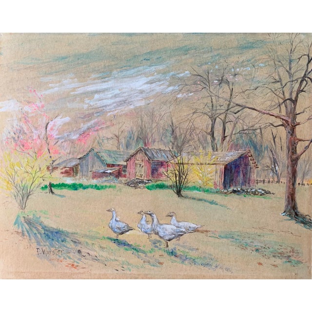 Rustic 1960s Vintage Original Painting on Board of a Farm Landscape For Sale - Image 3 of 8