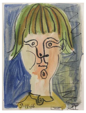 Raymond Debiève, Portrait of a Girl, 1966, Mixed Media on Paper, Framed