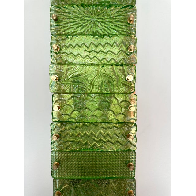 Large Contemporary Pair of Brass Green Gold Leaf Murano Glass Sconces, Italy For Sale - Image 12 of 13