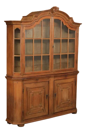 Antique 18th Century German Oak Baroque Vitrine Display Cabinet