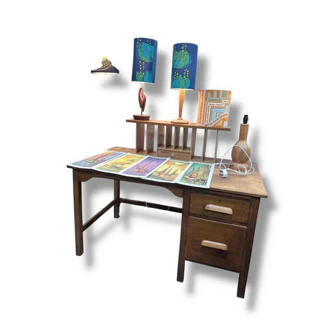 Vintage Oak School Desk with Drawers For Sale - Image 5 of 9