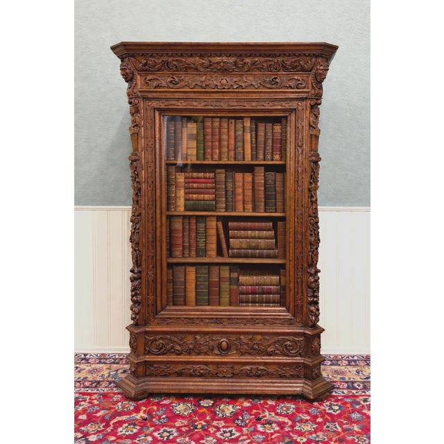 Antique French Renaissance Revival Bookcase Cabinet Side Doors Oak C. 1880s For Sale - Image 13 of 13