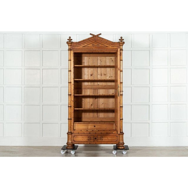 Circa 1870 19th Century French Bamboo Beech & Pine Mirrored Armoire. An exceptional example. W115 x D50 x H223 cm Internal...