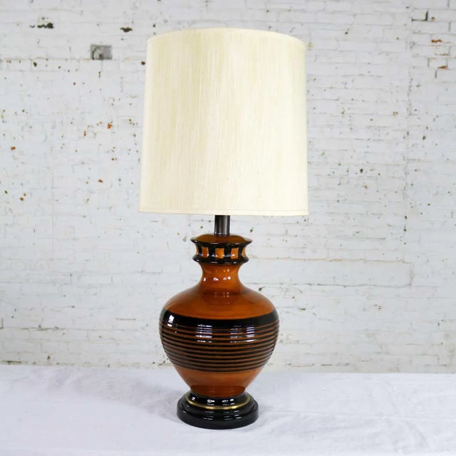 Mid 20th Century Mid Century Modern Lamp Large Brown and Black Bulbous Ceramic For Sale - Image 13 of 13