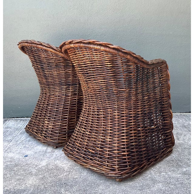 Vintage Woven Rattan Lounge Chairs - Pair For Sale - Image 10 of 12