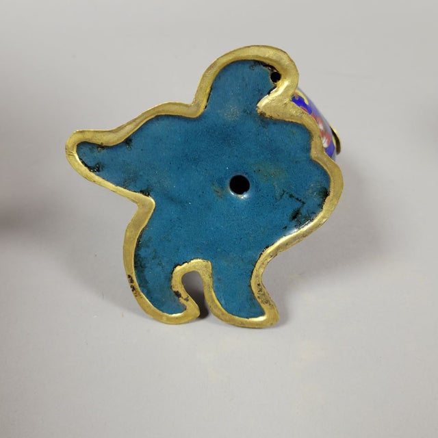Metal Vintage Blue With Gold Gilt Cloisonne Coy Fish Figurine For Sale - Image 7 of 7