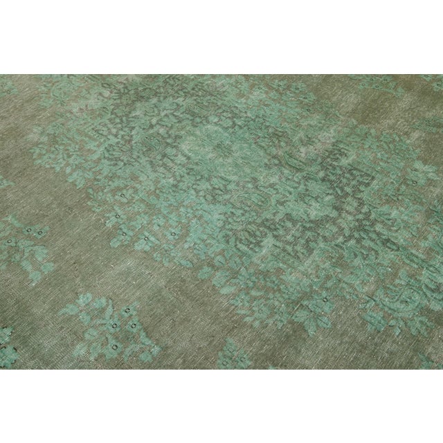 Green Floral Antique Persian Overdyed Wool Rug 10 X 13 For Sale - Image 9 of 10