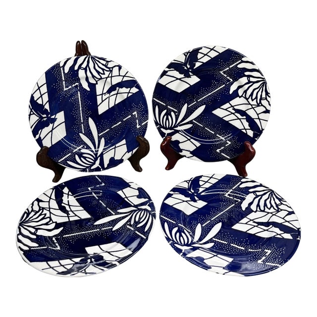 Vintage Tiffany & Co Butterfly Johnson Bros Blue/White Salad Platters - Set of 4 For Sale