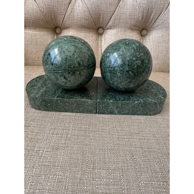 Vinage Green Marble Sphere Bookends For Sale - Image 9 of 9