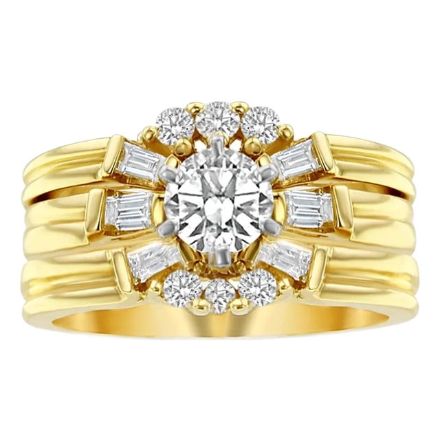 Three Ring Set Diamond with Baguette Accents, Size 4 For Sale