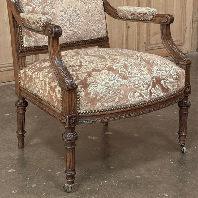 Pair of 19th Century French Louis XVI Carved Walnut Armchairs ~ Fauteuils For Sale - Image 11 of 18