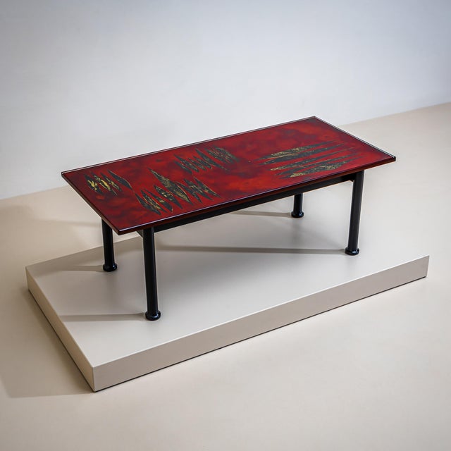 Mid 20th Century Coffee Table With Red Enamel Top, by Erwin Walter Burger (1909-1982), Italy For Sale - Image 5 of 7