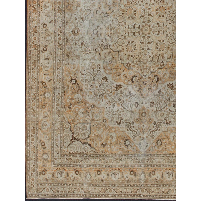 Antique Persian Tabriz Rug With Layered Medallion in Light Copper, Brown & Cream For Sale - Image 4 of 16