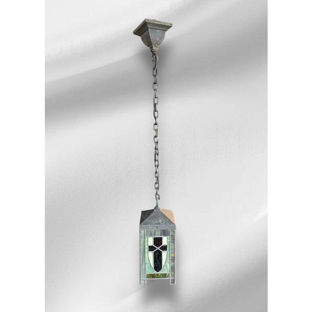 Arts & Crafts 1910s Arts and Crafts Leaded Glass Chandelier For Sale - Image 3 of 10
