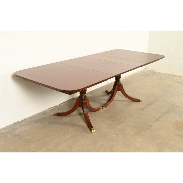 Drexel Georgian Mahogany Double Pedestal Extension Dining Table, Newly Refinished For Sale - Image 15 of 15