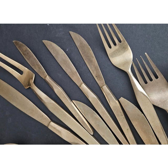 Vintage Nickel Bronze 54 Piece Flatware Set - For Sale - Image 9 of 12