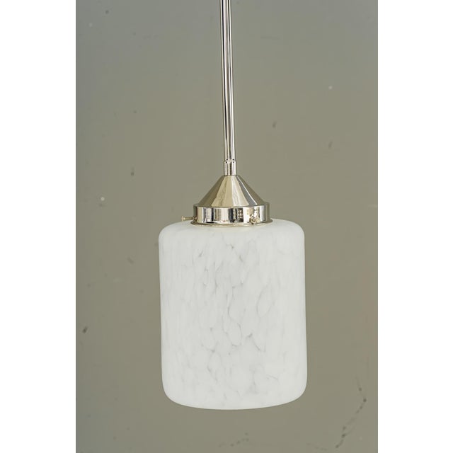 Art Deco Nickel-Plated Pendant with Glass Shade, Vienna, 1920s For Sale - Image 4 of 17