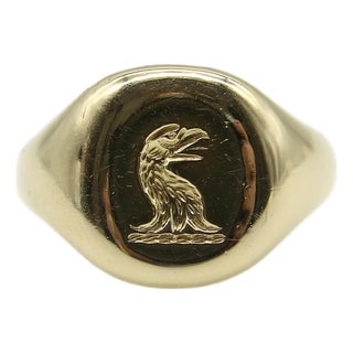 1900-1909 Edwardian 18k Gold Goldsmiths and Silversmiths Eagle Intaglio Signet Ring, Size 6.25 For Sale