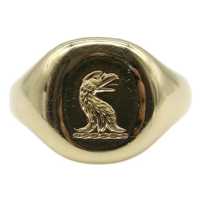 1900-1909 Edwardian 18k Gold Goldsmiths and Silversmiths Eagle Intaglio Signet Ring, Size 6.25 For Sale