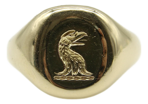 1900-1909 Edwardian 18k Gold Goldsmiths and Silversmiths Eagle Intaglio Signet Ring, Size 6.25