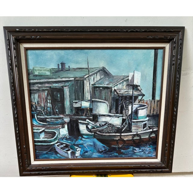 A well-done Vintage California Impressionist Seascape Oil Painting on canvas, depicting the famous Blackie's Boat Yard at...