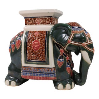 Large Chinoiserie Style Glazed Ceramic Elephant Garden Stool or Side Table, 1970s For Sale