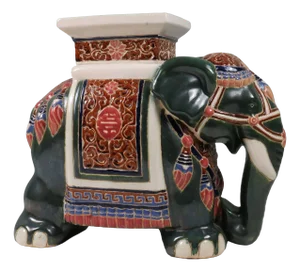 Large Chinoiserie Style Glazed Ceramic Elephant Garden Stool or Side Table, 1970s
