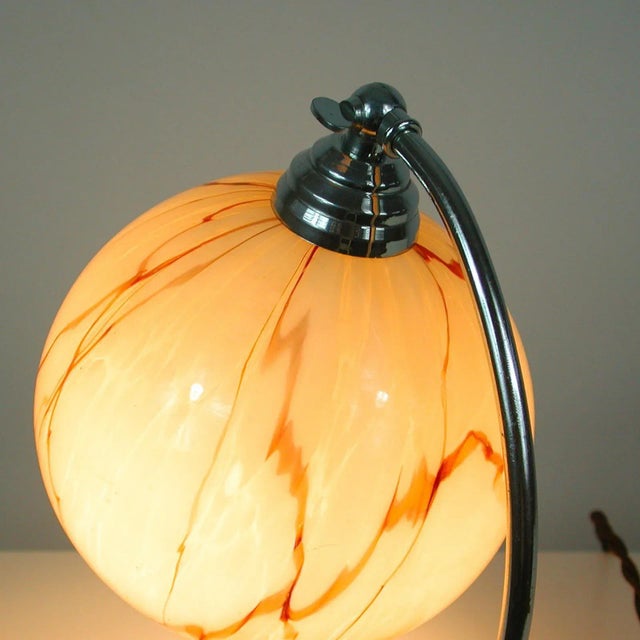 French Walnut, Chrome & Opaline Glass Table Lamp, 1930s For Sale - Image 9 of 14