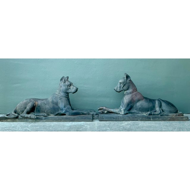 These monumental bronze statues of reclining Great Danes are a masterful example of the French animalier tradition,...