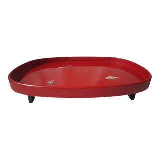 Vintage Korean Red Lacquer Tray For Sale
