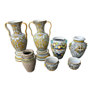 Hand-Painted Italian Majolica Patio & Floor Urn Collection - 7 Pieces