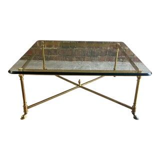 Labarge Square Glass and a Brass Coffee Table With Hoofed Feet For Sale