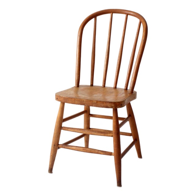 Antique Wood Windsor Bow Back Spindle Farmhouse Chair For Sale