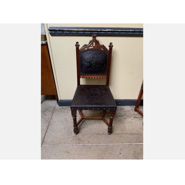 Antique Neo-Gothic Dining Set with Extendable Table and Chairs, 1880, Set of 9 For Sale - Image 3 of 15