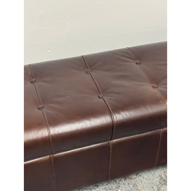 Restoration Hardware Tufted Leather Storage Ottoman For Sale In San Francisco - Image 6 of 12