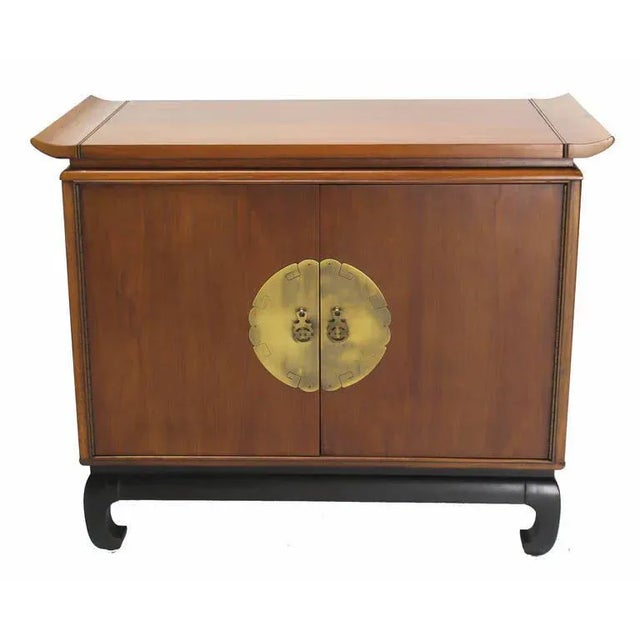 Vintage Mid Century Oriental Modern Walnut Server Cabinet For Sale - Image 4 of 8