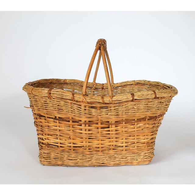 Mid 20th Century Vintage Woven Wicker & Rush Market Basket For Sale - Image 5 of 11