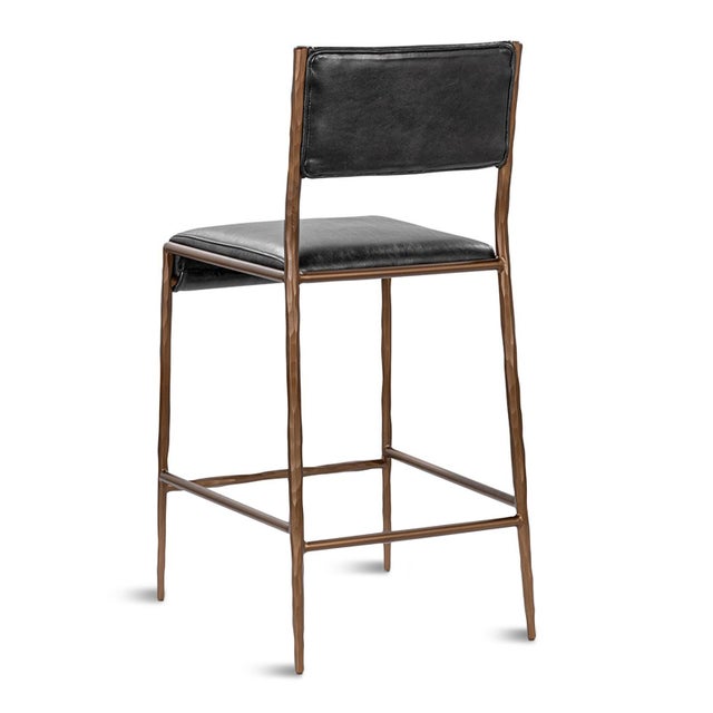 Black Leather & Bronze Counter Stool For Sale - Image 4 of 9