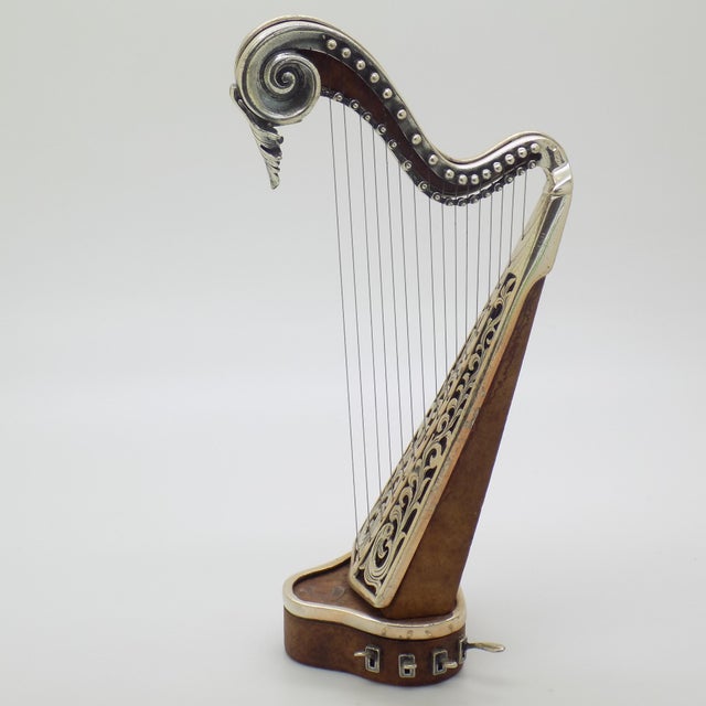 Vintage Italian Harp Figurine in Wood and Silver 800 by Sacchetti, 1980s For Sale - Image 4 of 12