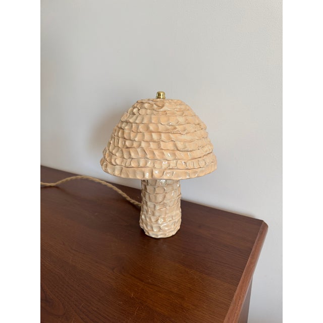 2020s Handmade Beige Table Lamp: Mashroom Shape Ceramic Lamp in Modern Interior Style For Sale - Image 5 of 5
