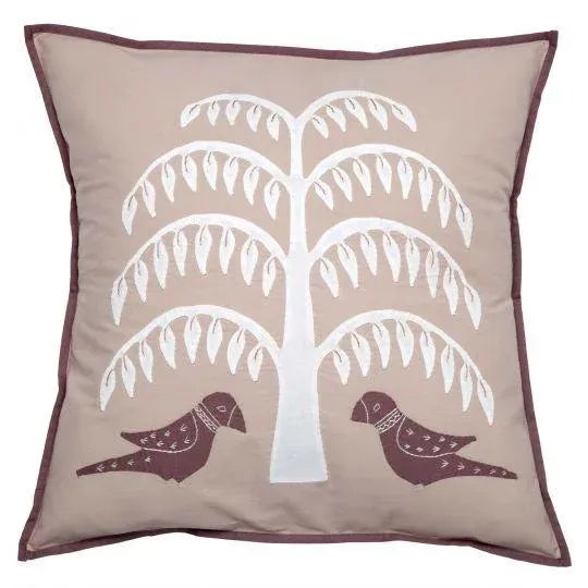 Indian Indian Fir Tree Taupe & White Applique Pillow Cover, 16"x16" For Sale - Image 3 of 4