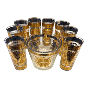 1950s Culver Coronet 8 Highball Glasses and Ice Bucket Set