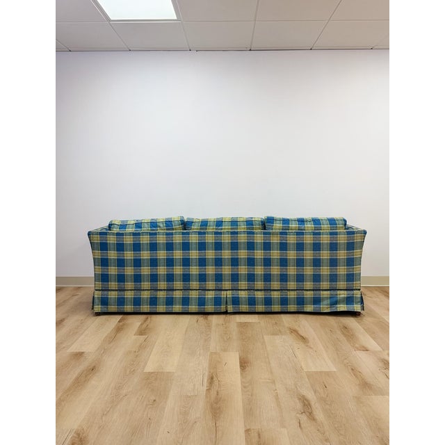 Vintage MCM Retro Plaid Sofa in Electric Blue and Green With Nailhead Trim For Sale - Image 10 of 13